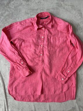 Lauren Ralph Lauren 100% linen button up shirt pink size M women’s
